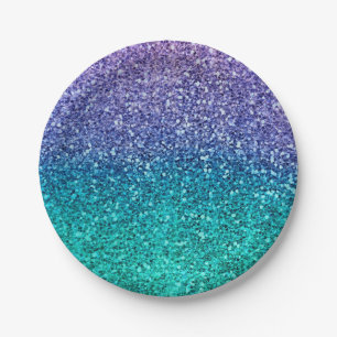 Lavender Purple & Teal Aqua Green Sparkly Party Paper Plate