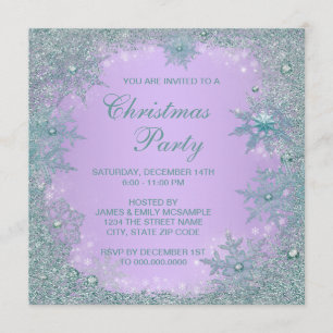 Lavender Purple Teal Blue Snowflake Christmas Invitation