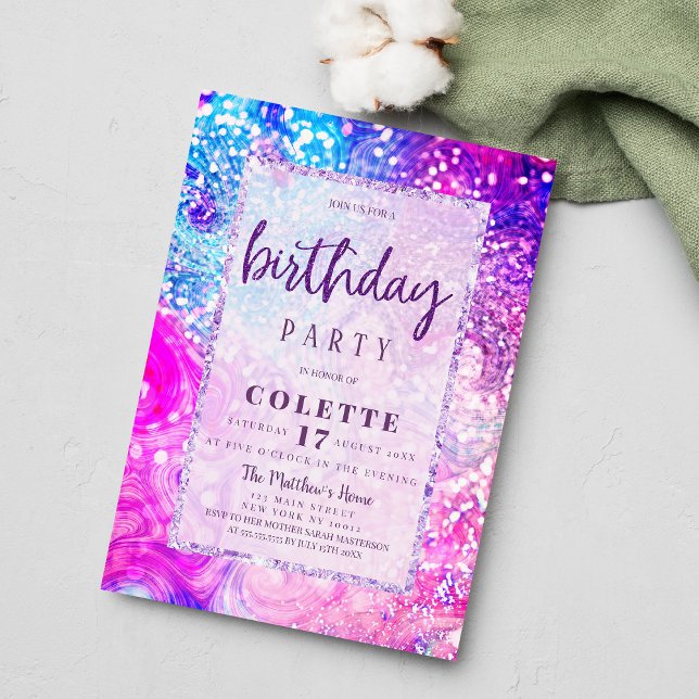 Lavender purple teal marble glitter Birthday Party Invitation (Lavender purple teal marble glitter Birthday Party Invitation )