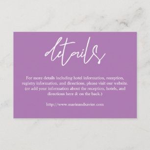Lavender Purple Typography Script Details Enclosure Card