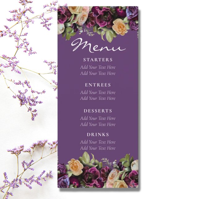 Lavender Purple Vintage Floral Elegant Wedding Menu (Creator Uploaded)