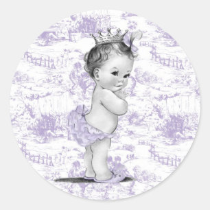 Lavender Purple Vintage Toile Baby Shower Stickers