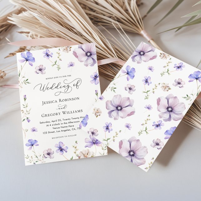 Lavender Purple Violet Floral Spring Wedding Invitation (Creator Uploaded)