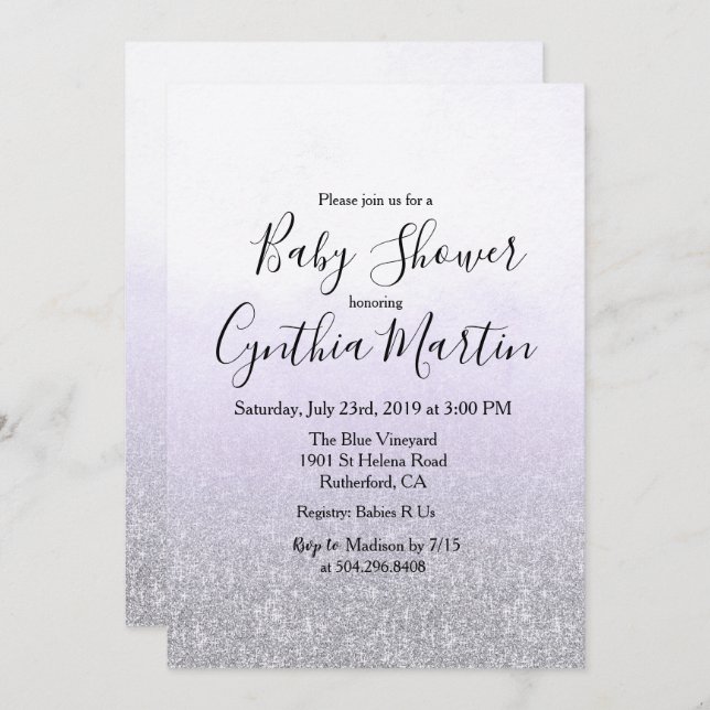 Lavender Purple Watercolor Baby Shower Invitation (Front/Back)