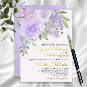 Lavender Purple Watercolor Floral Elegant Wedding