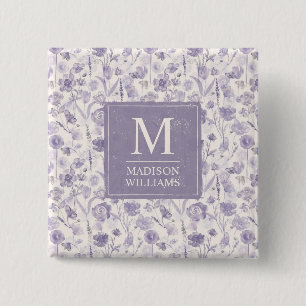 Lavender Purple Watercolor Floral Flowers Pattern 15 Cm Square Badge