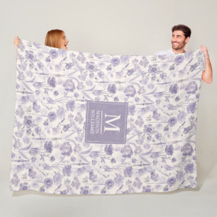 Lavender Purple Watercolor Floral Flowers Pattern Fleece Blanket