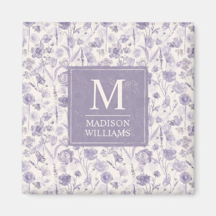Lavender Purple Watercolor Floral Flowers Pattern Magnet