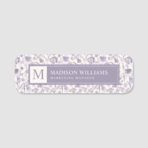 Lavender Purple Watercolor Floral Flowers Pattern Name Tag