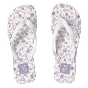 Lavender Purple Watercolor Floral Flowers Pattern Thongs