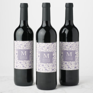 Lavender Purple Watercolor Floral Flowers Pattern Wine Label