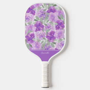 Lavender Purple Watercolor Floral Personalised Pickleball Paddle
