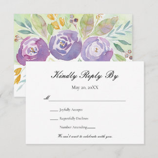Lavender Purple Watercolor Floral Wedding RSVP Card