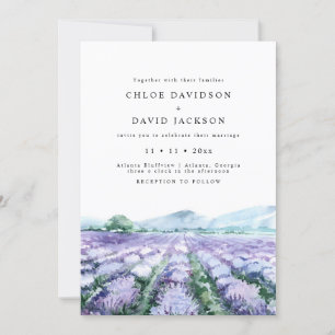 Lavender Purple Watercolor Greenery Rustic Wedding Invitation