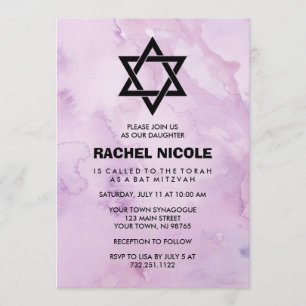 Lavender Purple Watercolor Look Bat Mitzvah Invitation