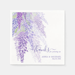 Lavender Purple Watercolor Wisteria Blooms Wedding Napkin
