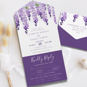 Lavender Purple Watercolor Wisteria Wedding All In One Invitation