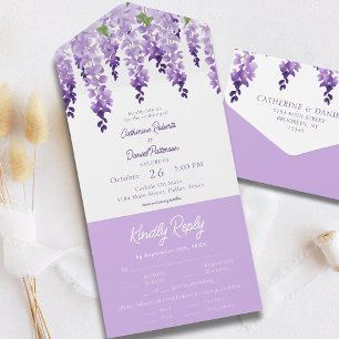 Lavender Purple Watercolor Wisteria Wedding All In One Invitation
