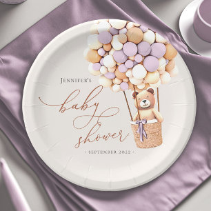 Lavender Purple We Can Bearly Wait! Baby Shower Paper Plate