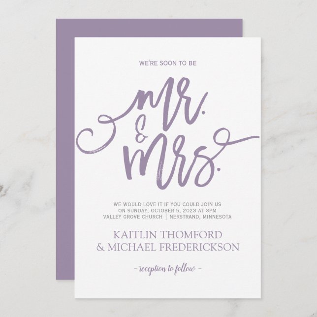 Lavender-Purple Wedding Invitations | Brush Script (Front/Back)