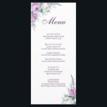 Lavender Purple Wedding Menu Card<br><div class="desc">This lavender-purple wedding menu card features white and purple watercolor peonies,  lavender,  geometric shapes,  and elegant modern typography. Ideal for an outdoor wedding. Find matching items in Lavender Purple Floral Wedding Collection.</div>