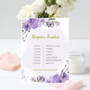 Lavender Purple Wedding Reception Timeline Card