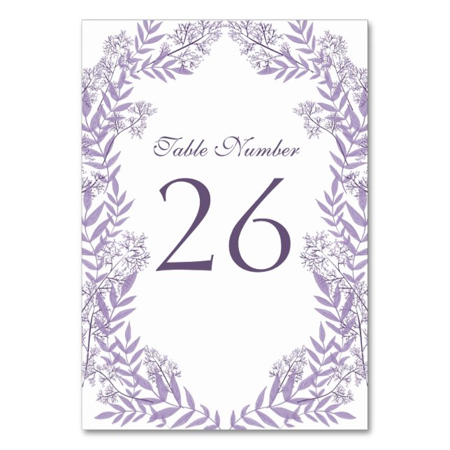Lavender Purple Wedding Vintage Botanical Table Number (Back)