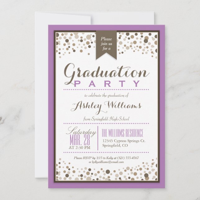 Lavender Purple, White, and Taupe Graduation Party Invitation (Front)