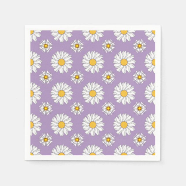 Lavender Purple White Daisy Floral Wedding Napkin (Front)