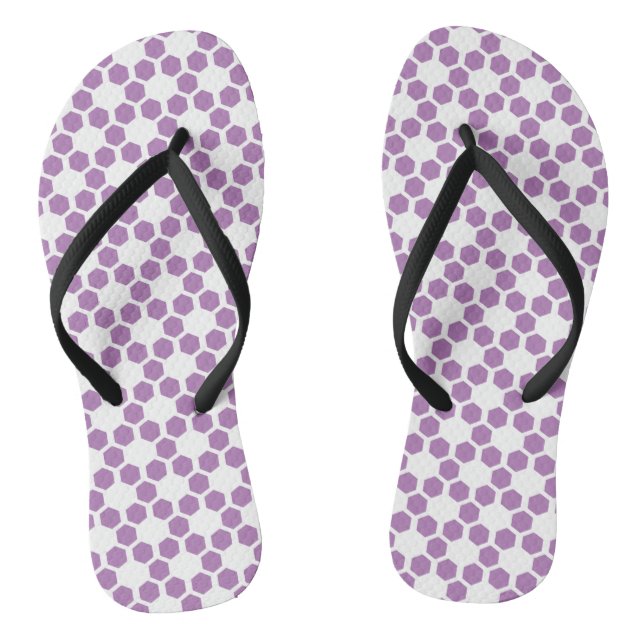Lavender Purple White Geometric Hexagon Pattern Thongs (Footbed)