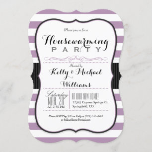 Lavender Purple & White Stripes Housewarming Party Invitation