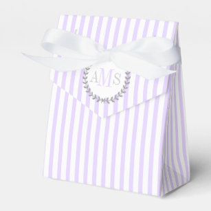 Lavender purple, white stripes monogram wedding favour box