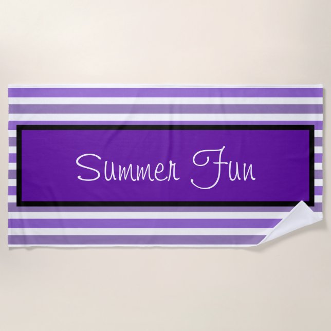Lavender Purple White Stripes Summer Fun Beach Towel (Front)