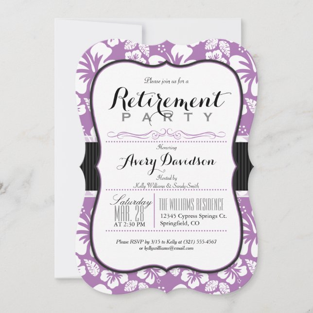 Lavender Purple & White Tropical Retirement Party Invitation (Front)
