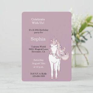 Lavender Purple Wild Unicorn Birthday Invitation