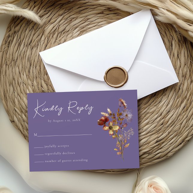 Lavender Purple Wildflower Boho Wedding RSVP Card (Creator Uploaded)