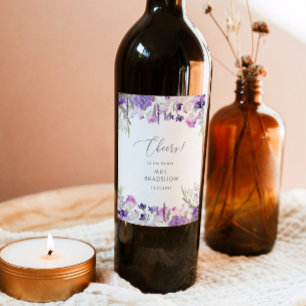 Lavender purple wildflower bridal shower wine label