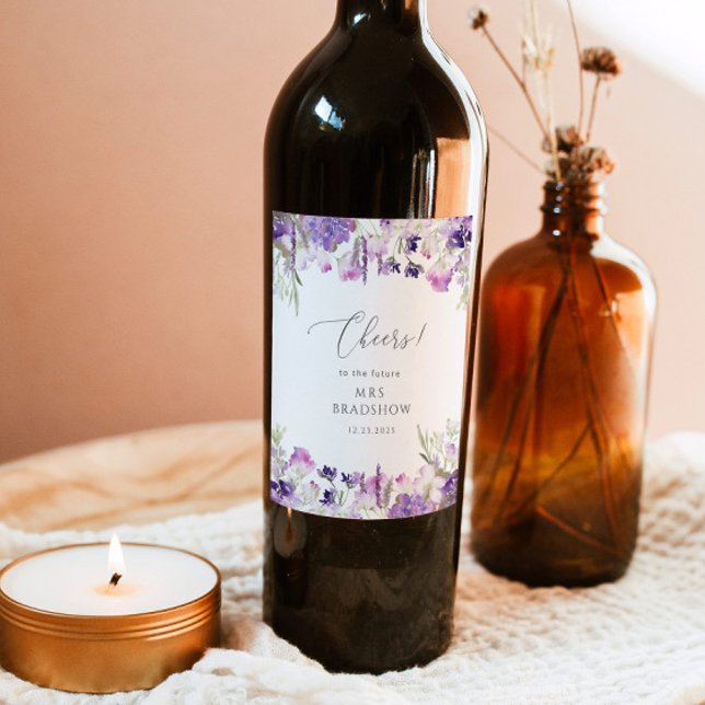 Lavender purple wildflower bridal shower wine label (Creator Uploaded)