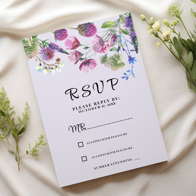 Lavender purple wildflower spring RSVP Invitation (Lavender purple wildflower spring RSVP)