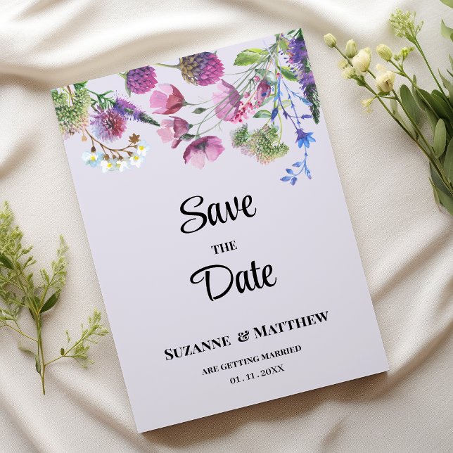 Lavender purple wildflower spring Save the Date Invitation (Lavender purple wildflower spring Save the Date)