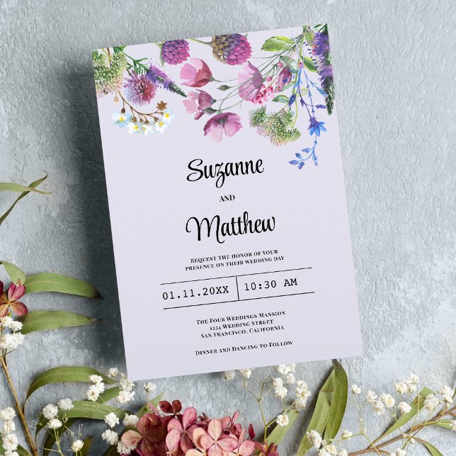 Lavender purple wildflower spring wedding invitation (Lavender purple wildflower spring wedding)