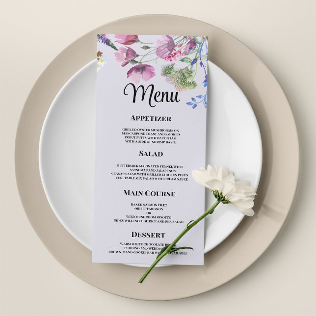 Lavender purple wildflower spring Wedding Menu (Lavender purple wildflower spring Wedding Menu)