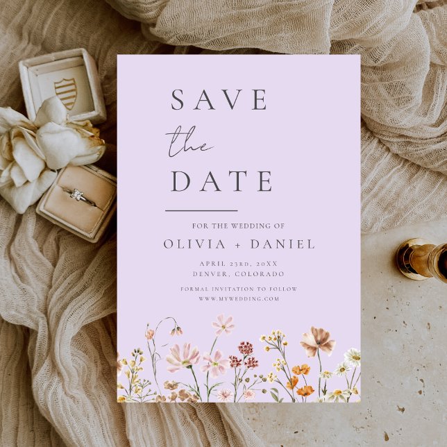 Lavender Purple Wildflowers Boho Save the Date (Creator Uploaded)