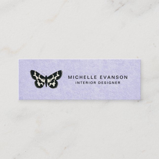 Lavender Purple with Simple Butterfly Logo Mini Business Card (Front)