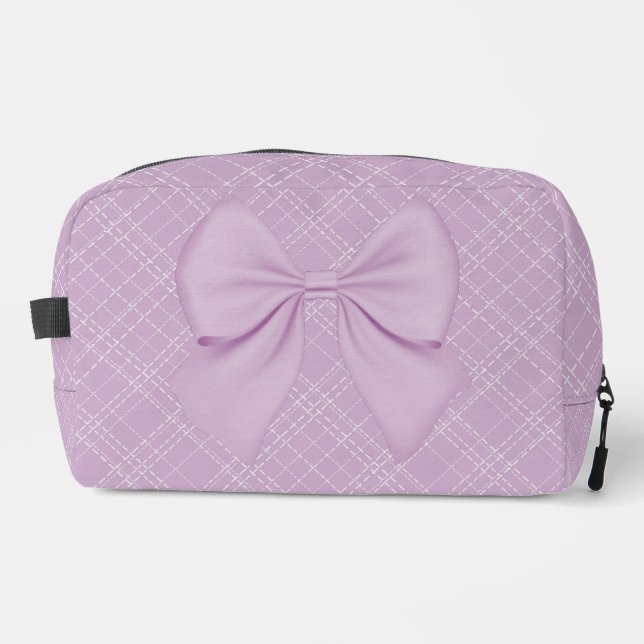 LAVENDER PURPLE WITH TINY WHITE STRIPES & BOW DOPP KIT (Front)