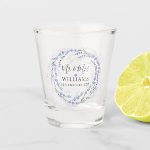 Lavender Purple Wreath Mr and Mrs Shot Glass