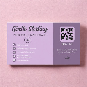 Lavender QR Code Monogram Social Media Business Card