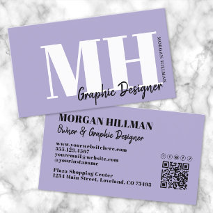 Lavender QR Code Purple Monogram Business Card