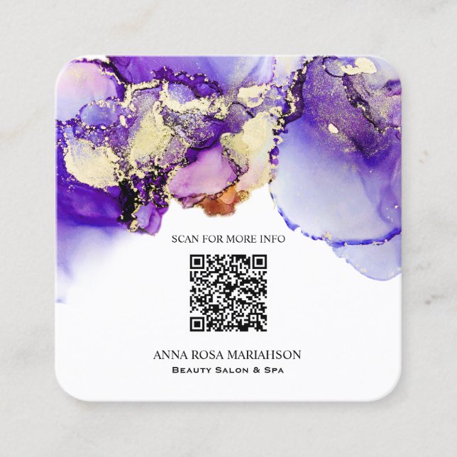 *~* LAVENDER  QR CODE Yummy  Gold Bold AP29 Square Business Card (Front)