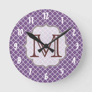 Lavender Quarterfoil Latti Monogram Wall Clock